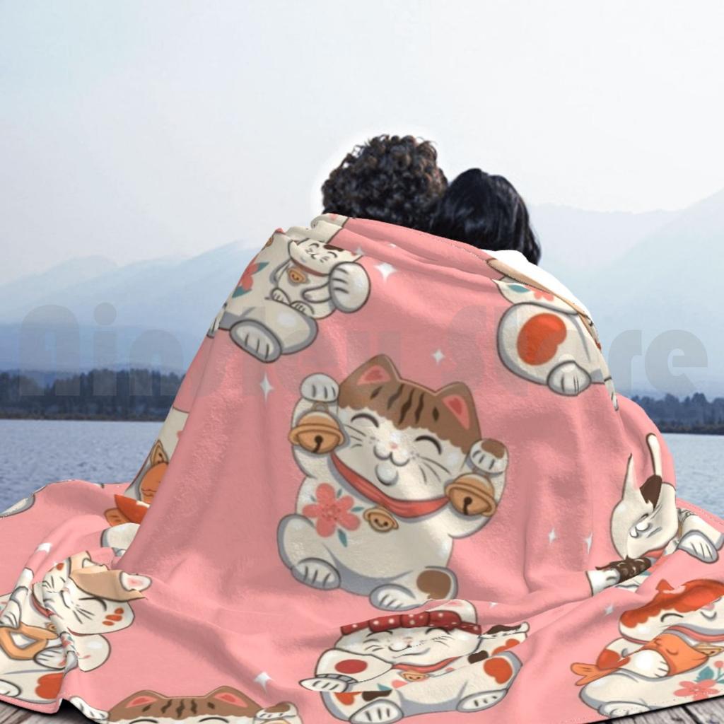 Pattern With Maneki Neko Blanket For Sofa Bed Travel Maneki Neko Luck Desire Cute Wish Japanese Asian Cat