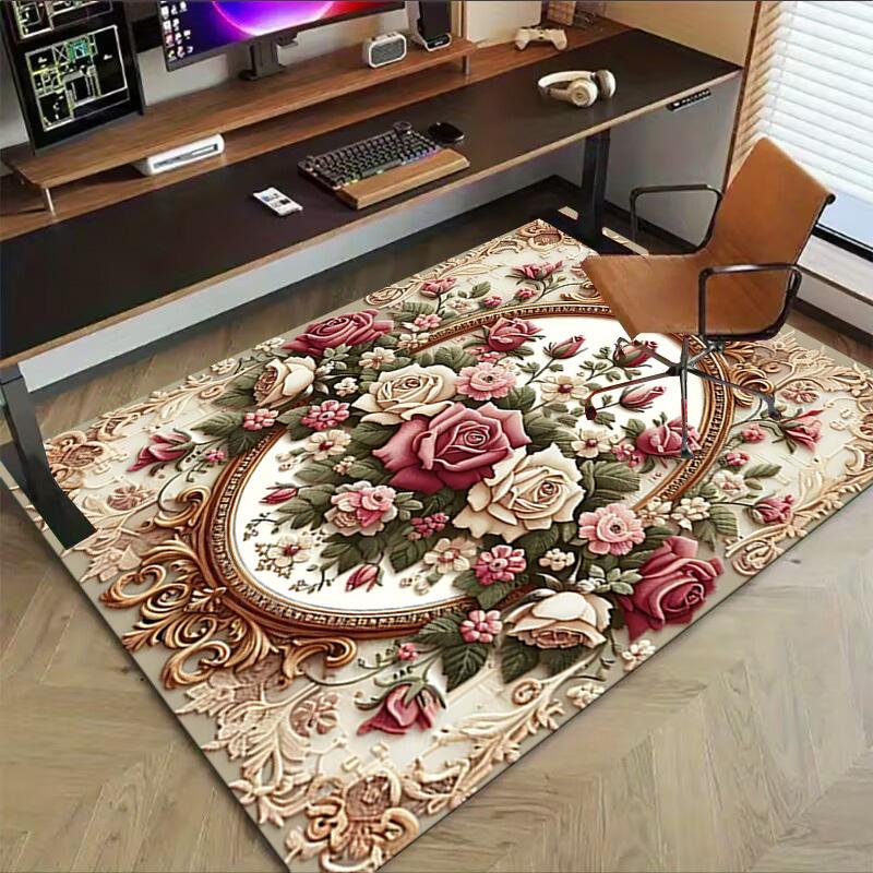 1 Stück Floral Ornament Nicht-Rutsch-Boden Teppich, geeignet für Büro, Schlafzimmer und Spielzimmer. Kann auch als Sofafußstützenbezug verwendet werden - T64