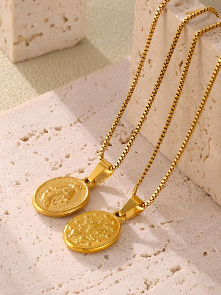 Qiong Yao 18k Gold-Plated Jesus Guardian Chain Necklace - Stainless Steel, Fashion Jewelry