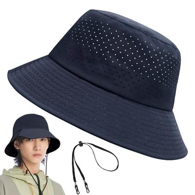 CANFEEL Summer Safari Mesh Bucket Hat with Wide and Chin Foldable Size Navy Men's Brim, Lightweight, Windproof, Stain-Resistant, Strap, (JP, 58.0 Cm,