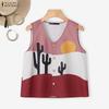 ZANZEA Women Casual V-neck Summer Sleeveless Print Tank Tops