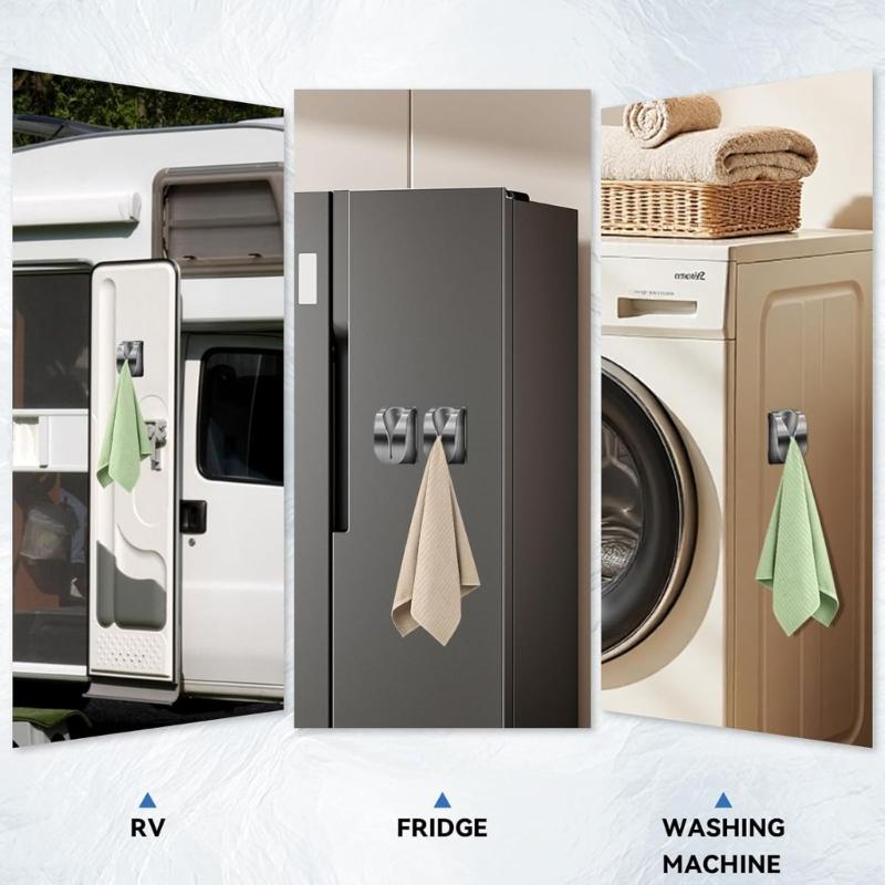 5Pcs Stainless Steel Towel Hook Simple Installation Strong Magnet Kitchen Towel Hanger for Small Spaces