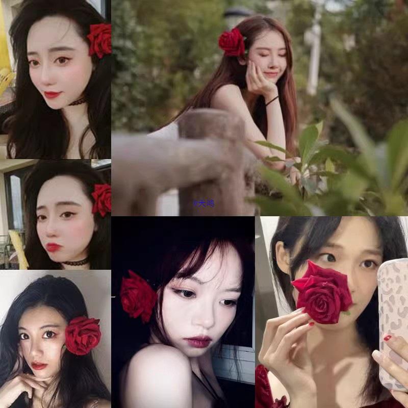 Ethnic Style Rose Headdress & Finger Flower Ring for Dance Performance and Art Exam Hair Clips