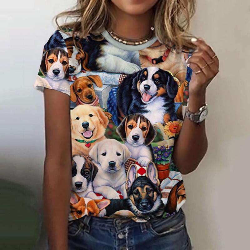 Dámské tričko Zvířecí 3D potisk Krátký rukáv Módní Ležérní Street Kulatý výstřih