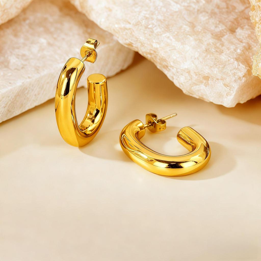 2025 European & American Trendy Titanium Steel Large Round Hoop Earrings for Women - Simple Ins Style.