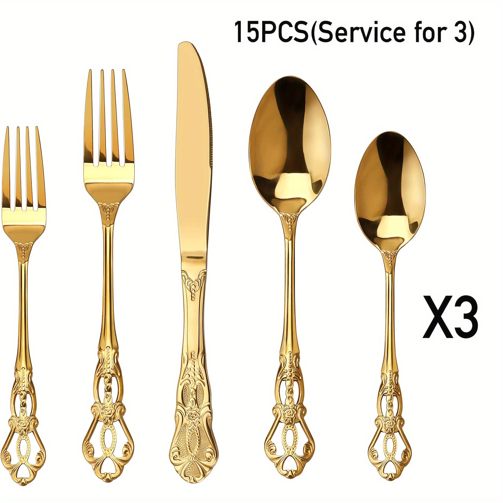 

Набор столовых приборов Vintage Royal из 15 предметов из нержавеющей стали - элегантное столовое серебро с ножами, вилками и ложками на 3 персоны, зеркало, можно мыть в посудомоечной машине золотой