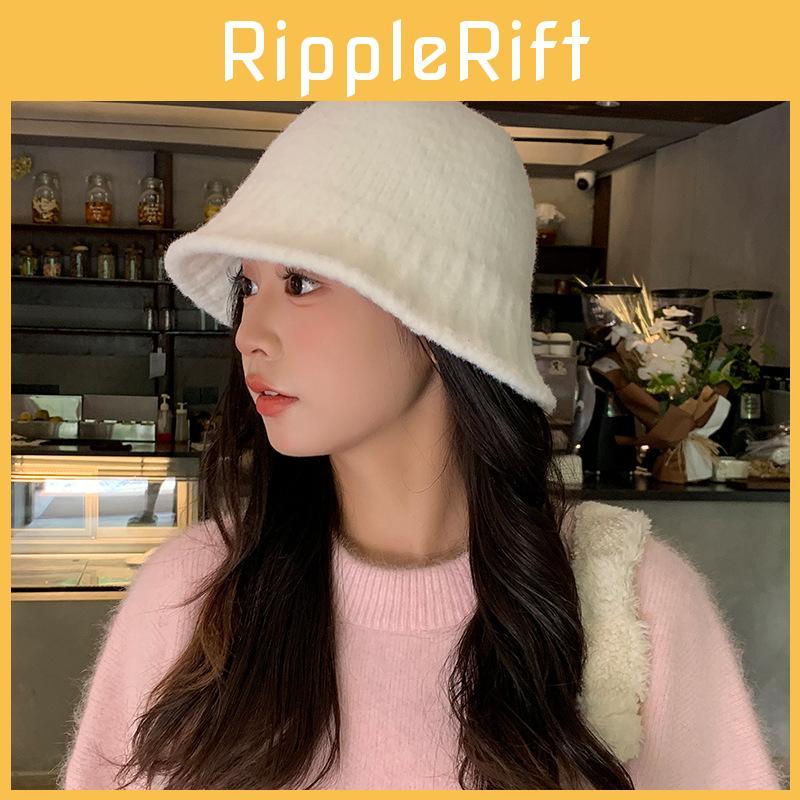 Simple Color Solid Water Bucket Hat For Women Warm Knitted Cap Breathable Gift