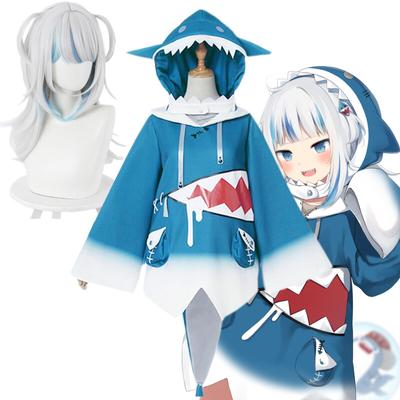 Japanese Amine Vtuber Hololive ENG Gawr Gura Shark Girl Cosplay Costumes Girl Women Cute Blue Body Sharks With Hat