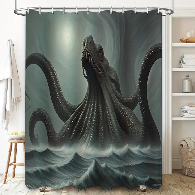Octopus Bath Curtain SetWaterproof, Non-Slip Shower Curtains for Bathroom Decor Realistic Tentacle Design, Easy Install with Gro