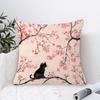 1Pc Cherry Blossom Black Cat Pillow Cover, Polyester 2D Double-Sided Print, Watercolor Sakura & Cat Art, Cat Lover Home Decor Gi