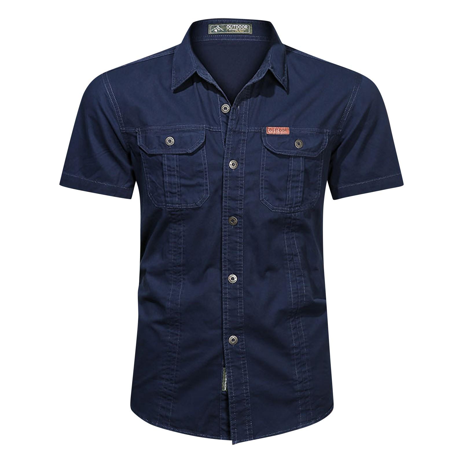 Summer Work Clothes Short Sleeve Cotton Shirt Men s Work Clothes Outdoor Loose Men s Shirt XXL