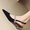 Fashion New Black Silver Low Heels Sandals Women Shiny Crystal Straps Pointed Toe Sandals Woman Slingbacks Pumps Ladies Shoes