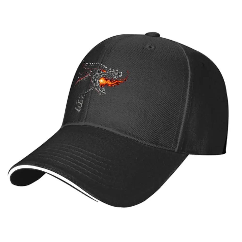 Adjustable Black Baseball Cap with Fierce Dragon Flame Embroidery – Breathable, Sun-Protective, and Stylish