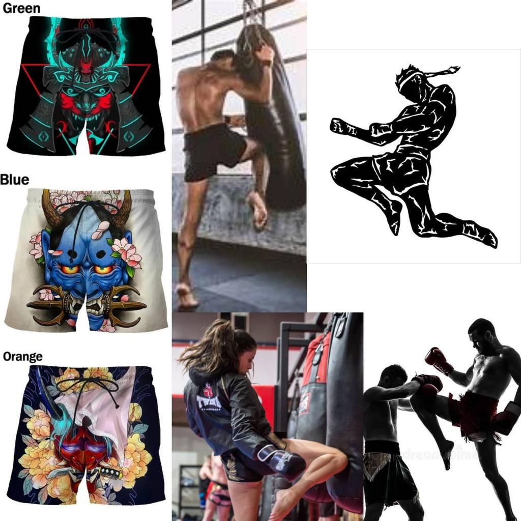 Vintage Japanese Samurai Ghost Mask Boxing Muay Thai Kickboxing Shorts Pants 3D Print Training Unisex Men Women Quick Dry Fitness Gym Sport Workout