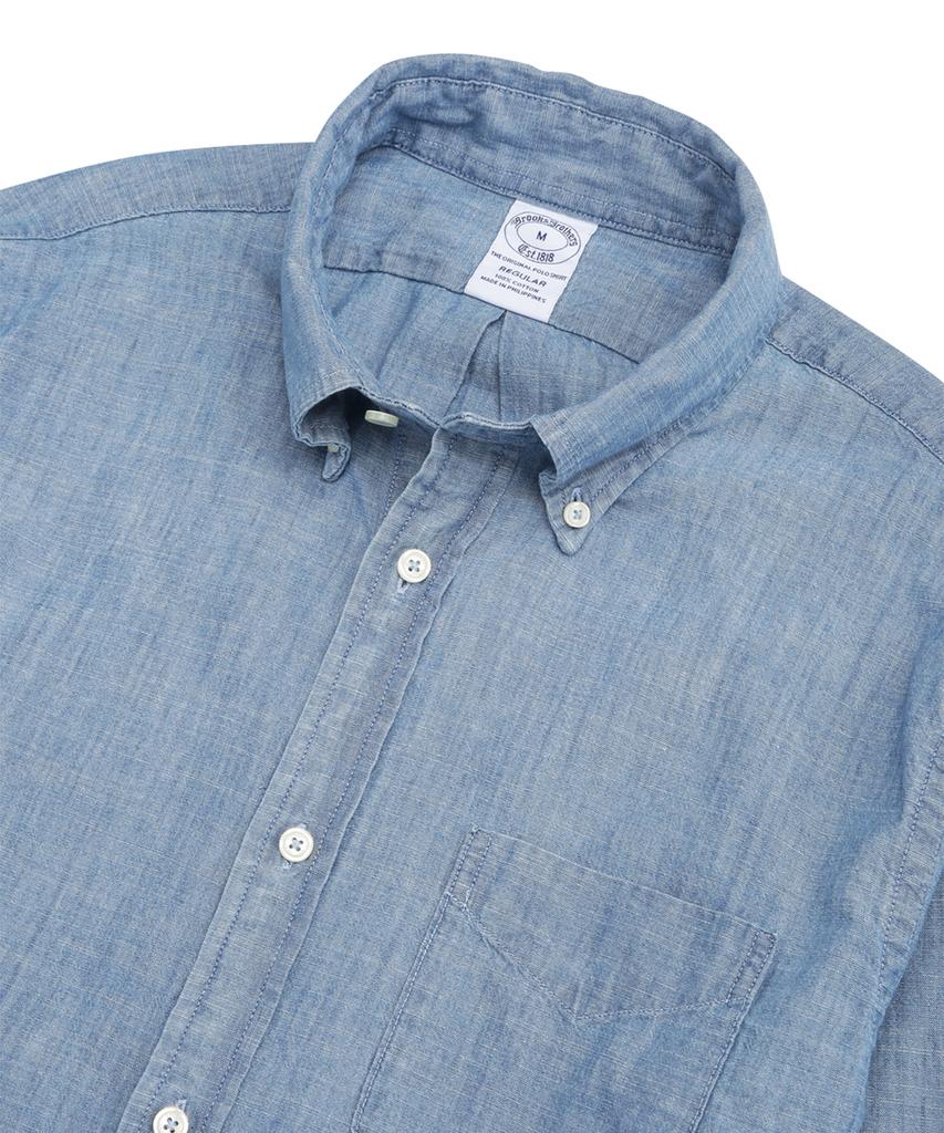 BROOKS BROTHERS Cotton Chambray Sport Shirt (Light Indigo) (Bbthmm2533Nfs)
