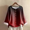 Women's Casual Long-sleeved Round Neck Gradient Cotton And Linen Top