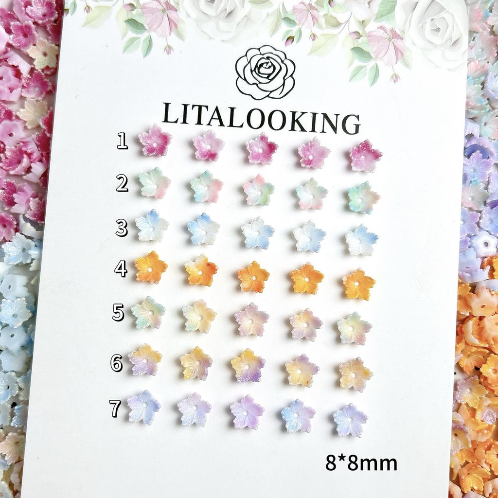 Rose Flower Nail Art Accessories Gradient Two-tone 3D Five-petal Flower Luminous Nail Art Decorations DIY Bracelet Ring