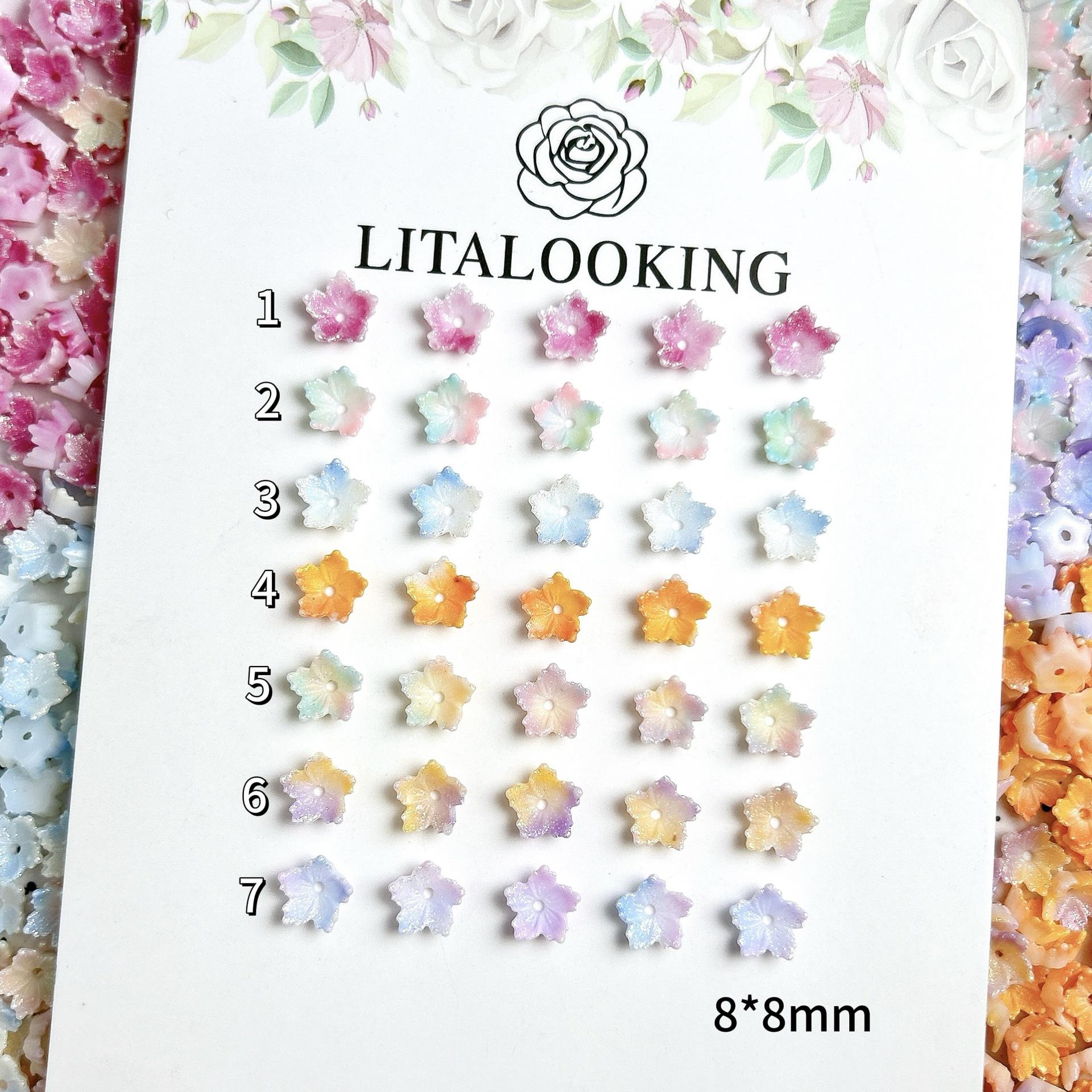 Rose Flower Nail Art Accessories Gradient Two-tone 3D Five-petal Flower Luminous Nail Art Decorations DIY Bracelet Ring 07