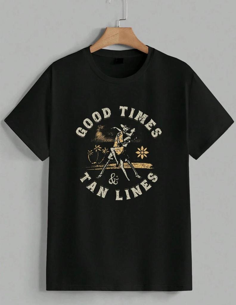 Good Times Tan Lines T-Shirt Retro Skeleton Beach Vacation Graphic Tee Unisex