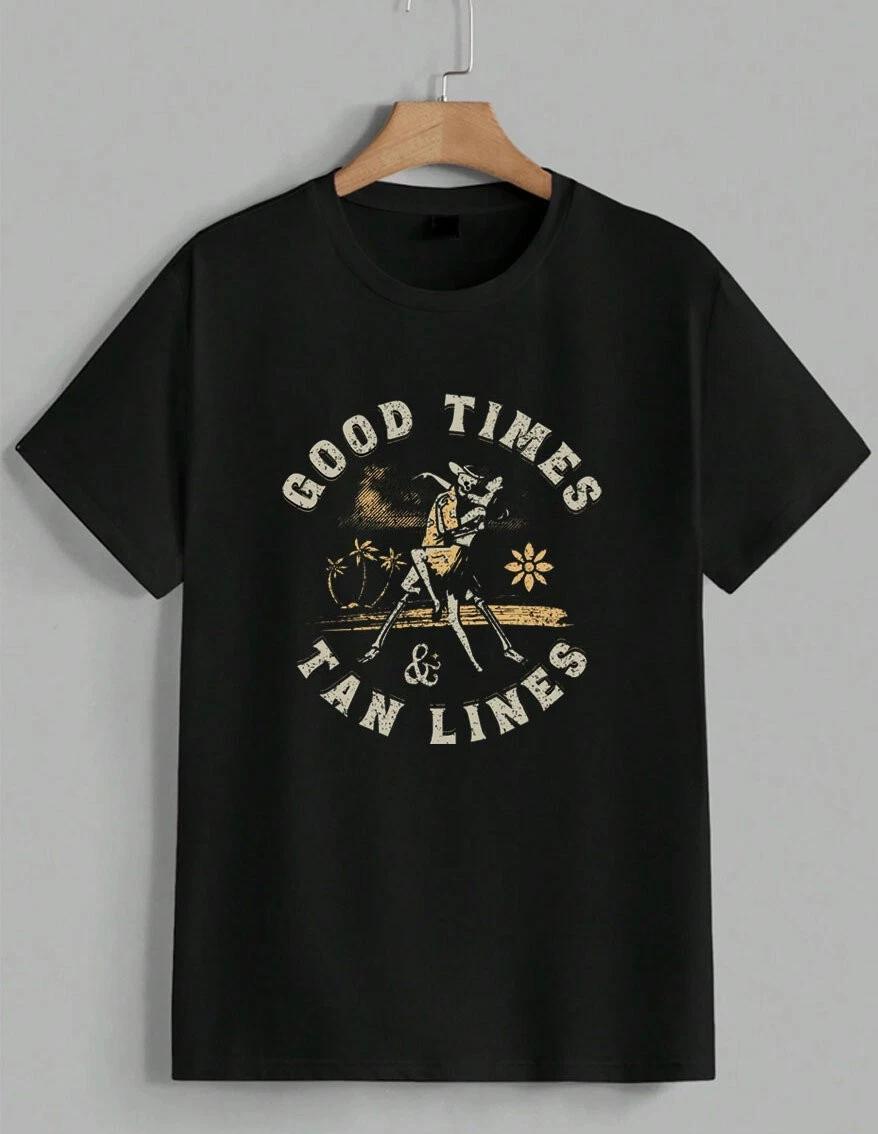 Good Times Tan Lines T-Shirt Retro Skeleton Beach Vacation Graphic Tee Unisex S