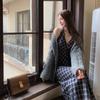 New Retro Plaid Slim Design Dress Retro Plaid Neck Temperament Suspender Long Skirt Trendy