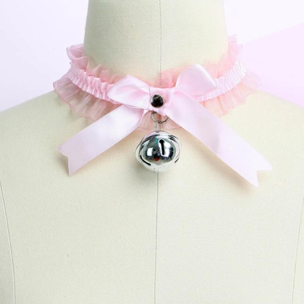 Gothic Lace Bow Bell Pendant Necklace with Butterfly Necklace Cute Collar for Women Fashion Jewelry Accessories Goth Necklace