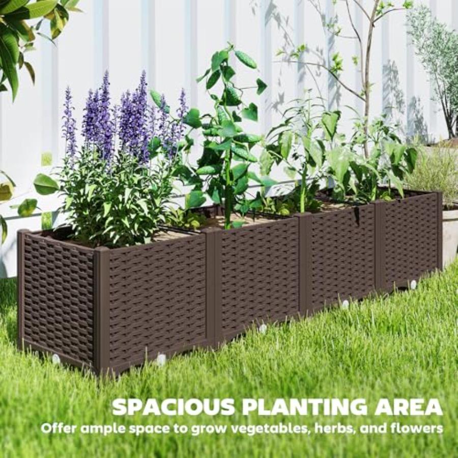 5 x 1 x 1 ft Raised Garden Bed Indoor Outdoor Plastic Planter Box with Drainage Holes Drain Plugs and Water Reservoirs for Vege