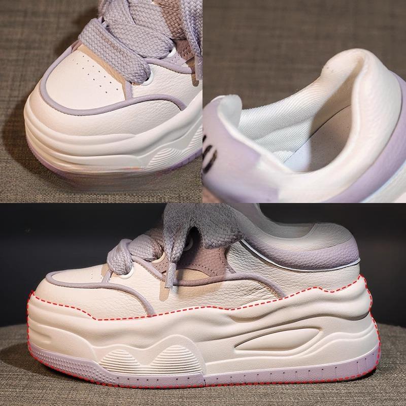 Kožené boty na platformě bílé dětské jarní a letní nové všestranné dámské boty na zvýšení vnitřní výšky, ležérní sportovní boty, deskové boty