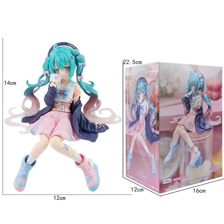 Hatsune Miku Anime Figure Pink Sakura Sitting Position PVC Action Figure Model Toy Decoration Collect Gifts