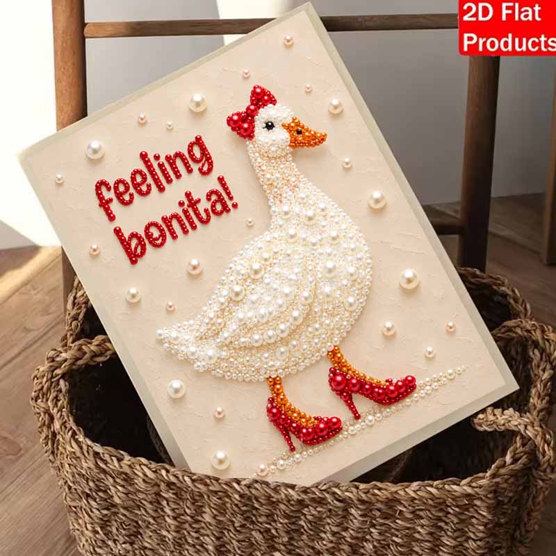 Cute Duck Pearl and Diamond Painting Art Kit. DIY Gemstone Beading Craft Kit. Home Wall Decoration
