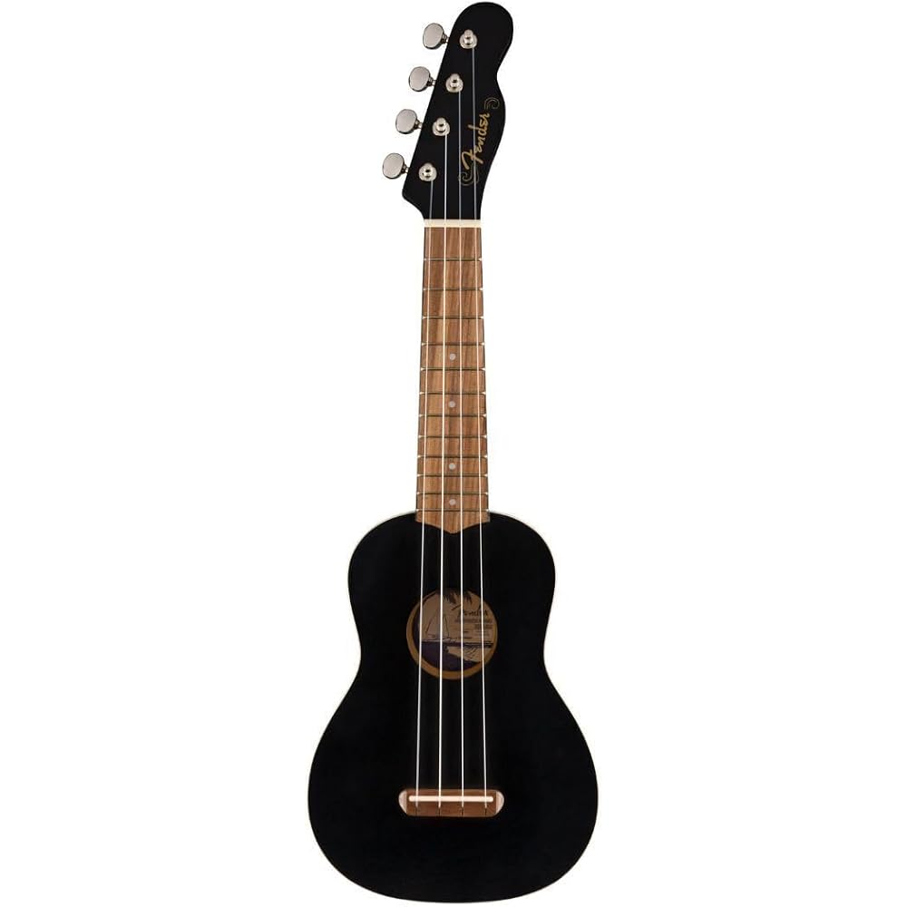 Fender Venice Soprano Ukulele Black, Walnut Fingerboard, Includes Soft Case