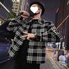 2025 Men's Autumn Plaid Jacket: Black & White Colorblock Outerwear for Young Men