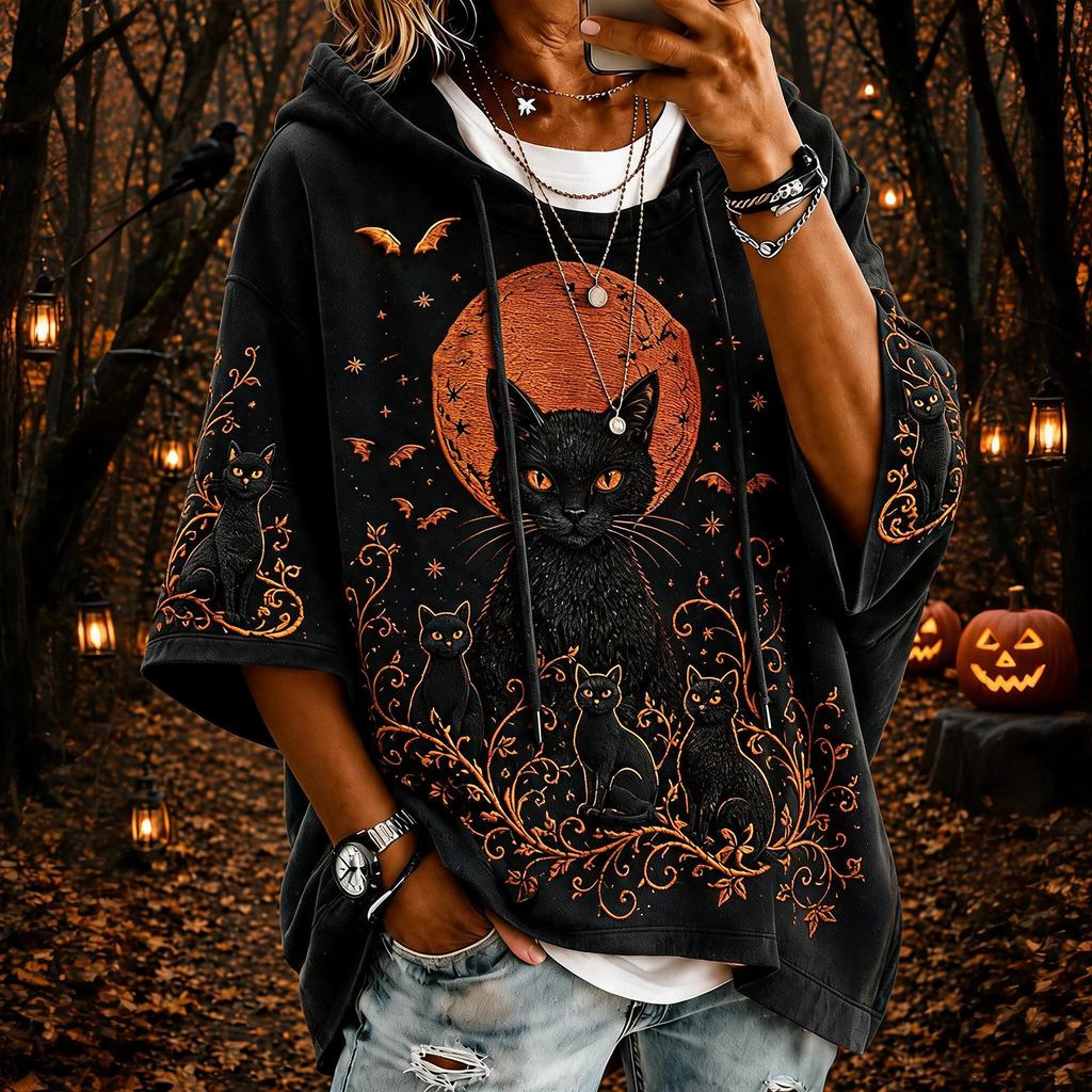 Damen Halloween Print Hoodie Oversized Lässiges Langarm-Oberteil