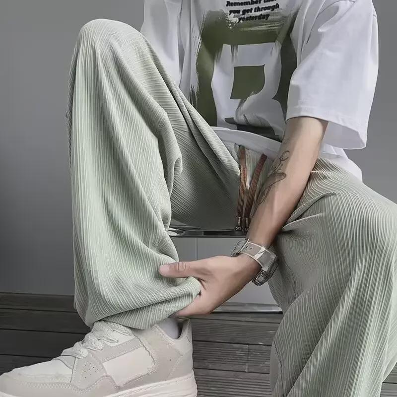 2024 Ice Silk Loose Straight Pants: Trendy Casual for Spring & Summer