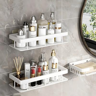 2 Stück Badezimmerregal Küchenaufbewahrungsorganisator Aluminiumlegierung Shampoo-Halter Duschregal Badezimmerzubehör Bohrloses Regal