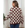 Damen S Übergröße Schachbrettmuster Farbblock Locker gestrickter Cardigan