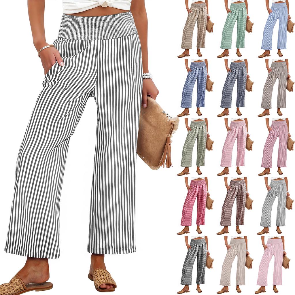 Modische Damen-Freizeithose mit Falten, elastischem Bund, Taschen und Streifen, Cropped 9/10