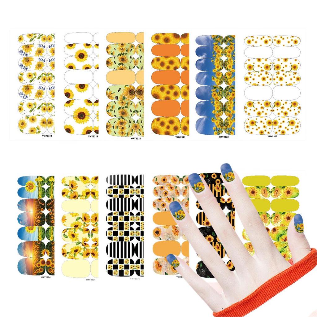 Sunflower Waterproof Nail Art Stickers - Full Cover, Trendy European & American Style (YMY2318-2329)