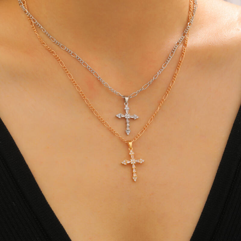 Shiny Cross Charm Crystal Pendant Necklaces for Women Men Fashion Silver Color Fine Chains Necklaces Birthday Gifts Jewelry