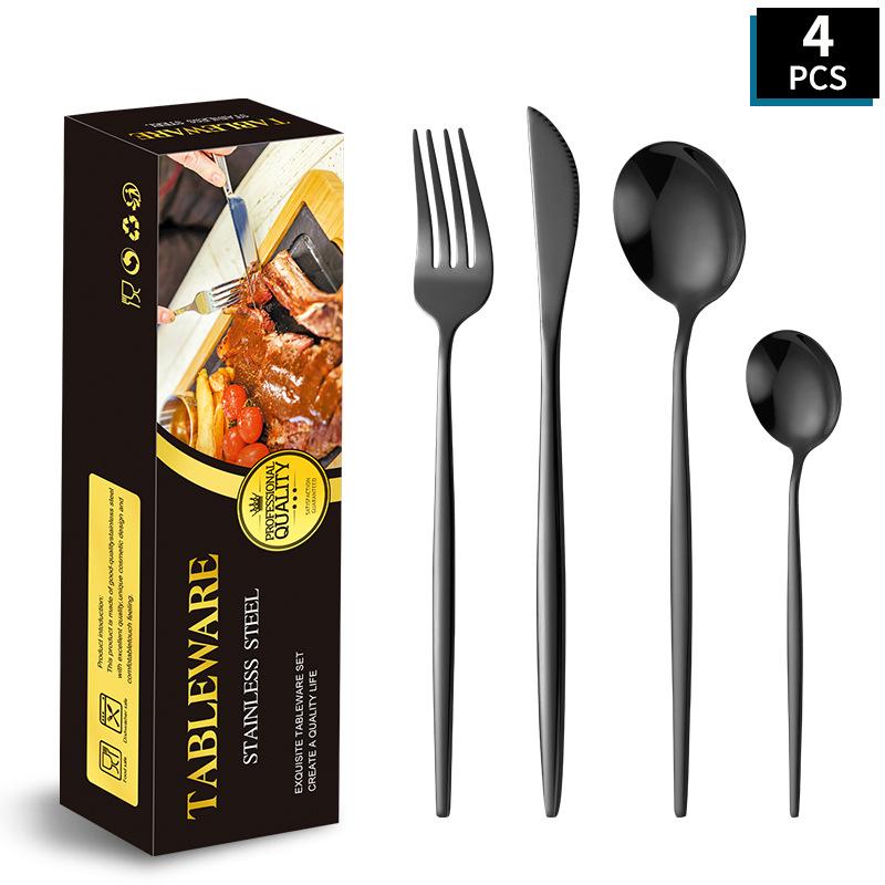 Portugal Gold Stainless Steel Cutlery Set: Four-Piece Knife, Fork, and Spoon Set for Steaks.