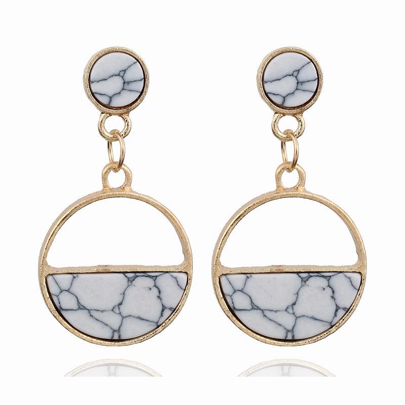 Marble Pattern Geometric Gemstone Stud Earrings - European  American Fashion Jewelry