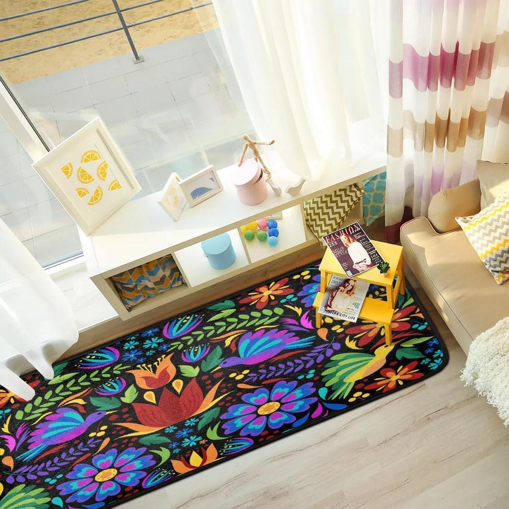 Floral Mexican Birds Kitchen Rugs Indoor Outdoor Non Slip Kitchen Floor Mats Area Rugs Runner Rug Laundry Room Rug 40x20 In