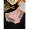Light Luxury High-end Embroidered Mid Waist Panties with Lace Sexy and Breathable Triangular High Elasticity Satin Surface Women’s Panties