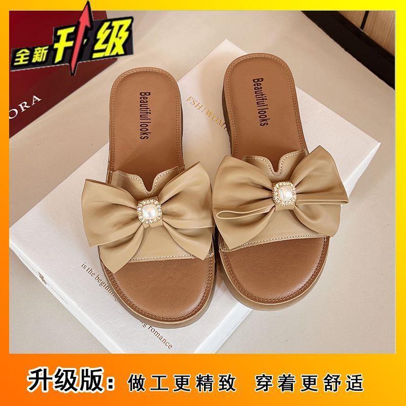 Bow women's slippers women's outer wear 2025 summer new Korean version fashion soft bottom foreign style one word cool slippers