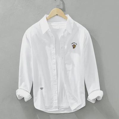 6633 Veste chemise décontractée brodée à manches longues Oxford pour homme