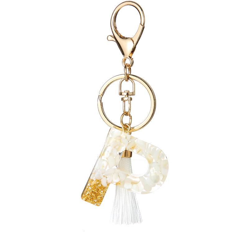 White Tassel Crystal Resin Stone Gold Foil Keychain Classic Retro Fashion Bag Accessory Practical Durable Backpack Hanging Charm