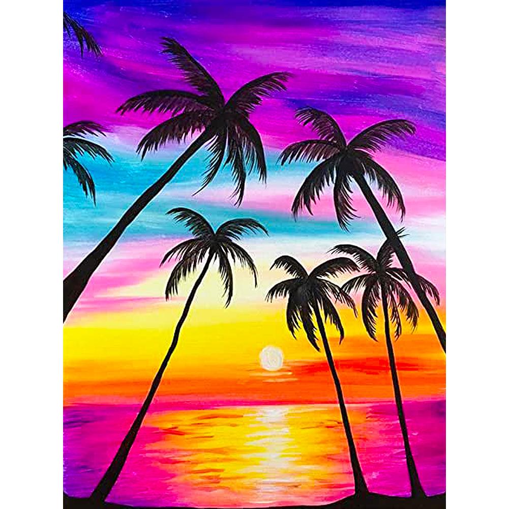 

Huacan DIY Full Drill Diamond Painting Dotz Kits Mosaic Art for Adults Home Wall Decor Coconut Tree