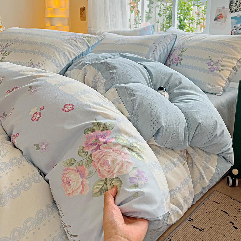 Vierteiliges Set aus reinem Baumwollbett, Baumwollbettwäsche, Bettbezug, Bettlaken, dreiteiliges Schlafsaalset