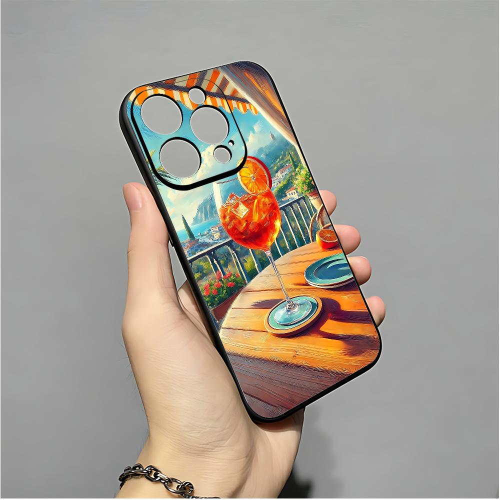 Aperol Spritz Handyhülle Für IPhone 16,15,14,13,12,11,XS,XR,X,8,7,Pro,Max,Plus,mini Silikon Schwarze Hülle
