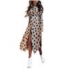 Women Leopard Chiffon Long Sleeve Printing Casual Party Vintage Boho Maxi Dress